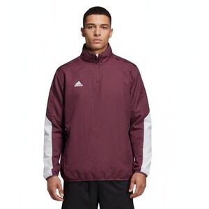 Adidas Pullover Windbreaker Jacket Burgundy White Athletic Women 2XL Athleisure